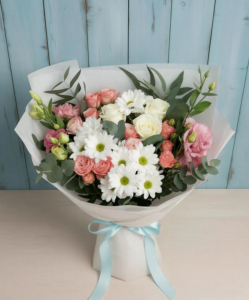 Букет цветов из: Розы, Лизиантусы и Хризантемы в Вырице