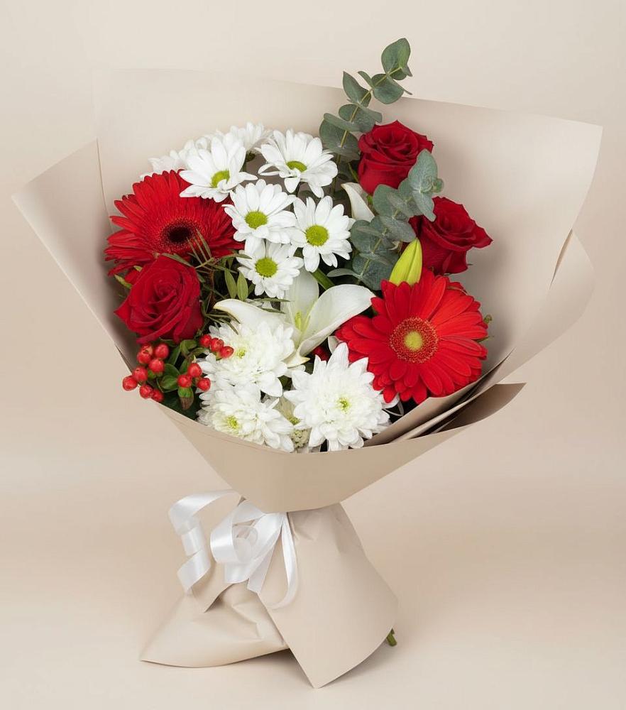 Букет цветов из: Розы, Хризантемы, Герберы и Лилии в Вырице