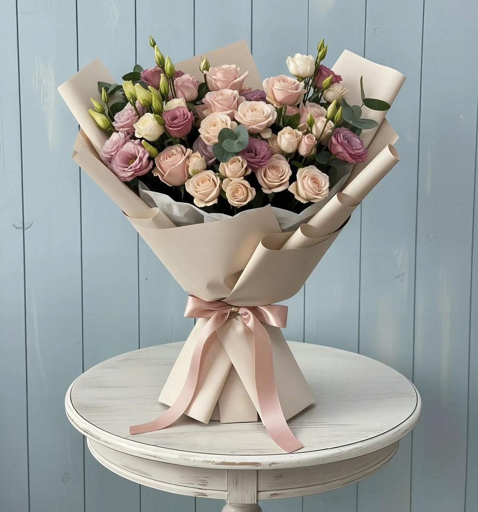 Букет цветов из: Розы и Лизиантусы в Вырице