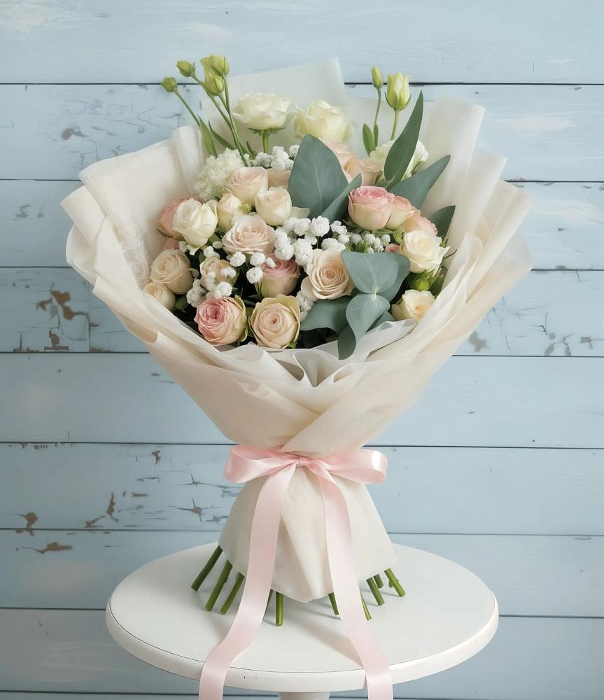 Букет цветов из: Розы и Лизиантусы в Вырице