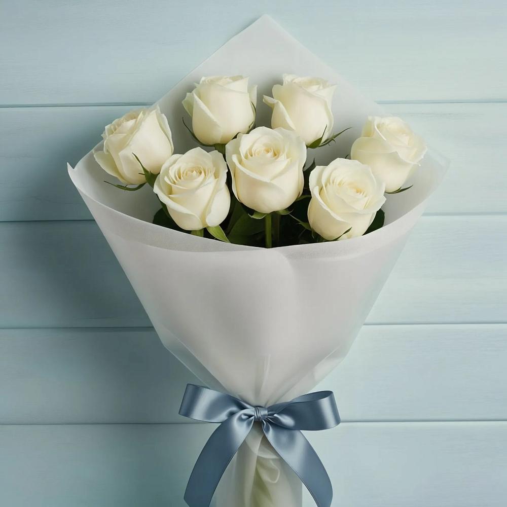 Букет 7 Белых роз Эдлесс Лав в Вырице